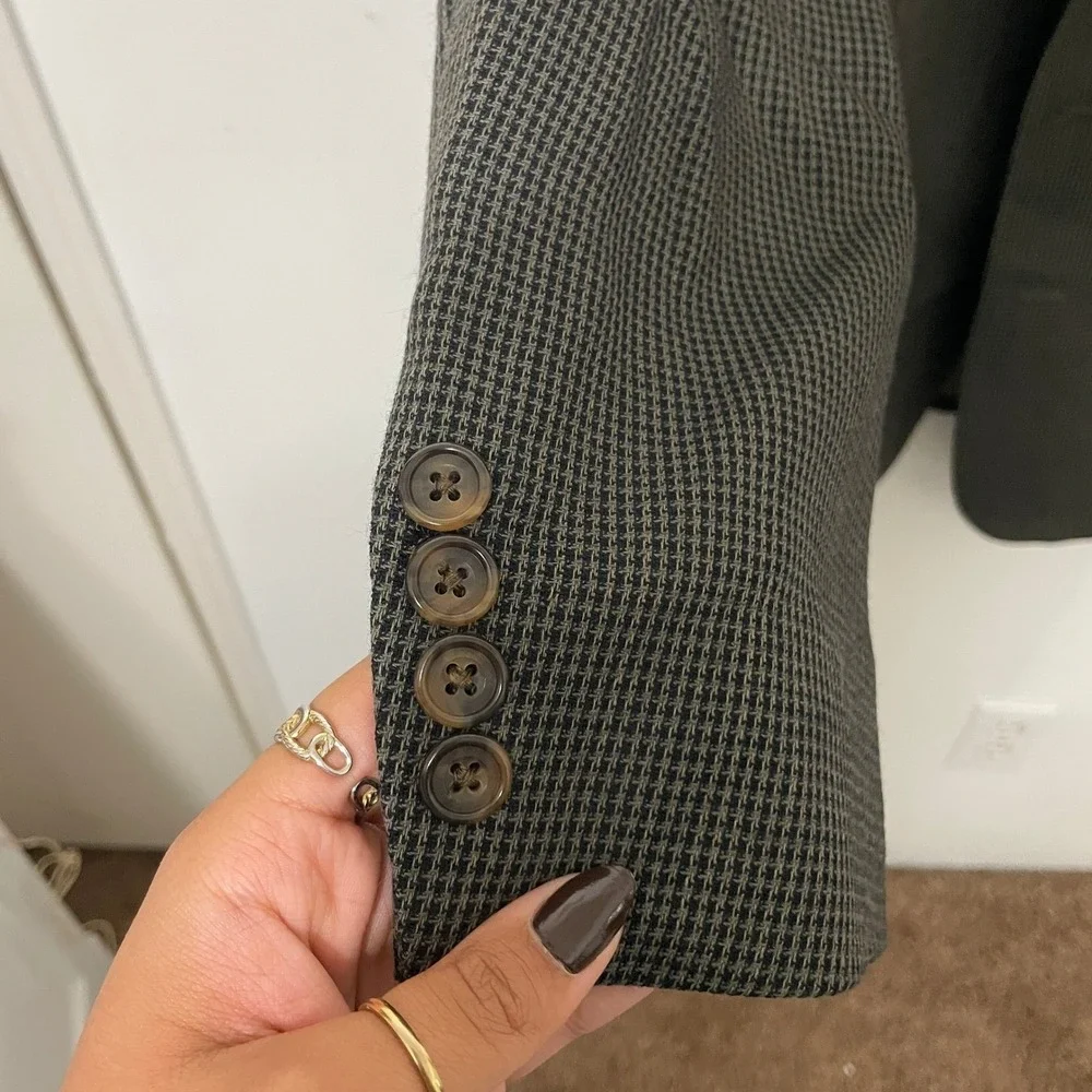 Oscar de la Renta Men's Tailored Houndstooth Blazer Jacket 40R Gray Black Brown